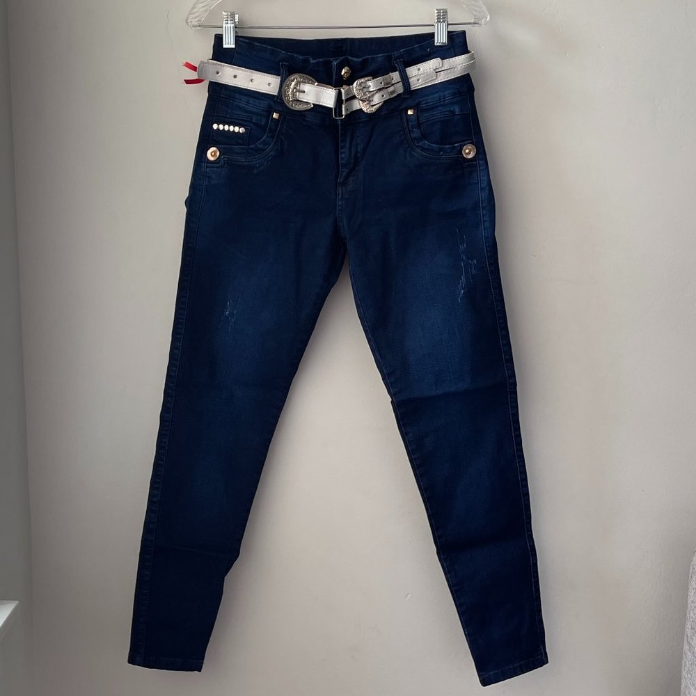 Silvana 3D Jeans High Rise Pant with Belt
